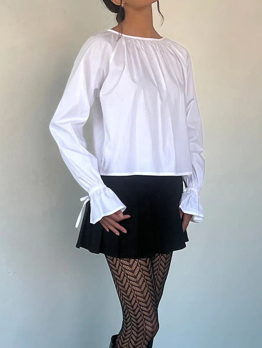 Tie Sleeve Blouse In White Poplin