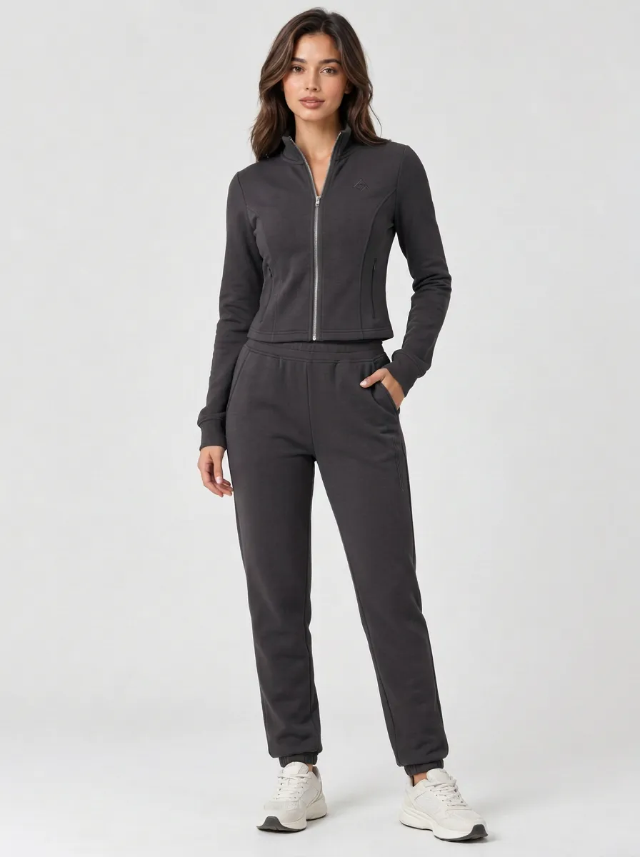 Women's Forest Green Athletic Zip-Up Tracksuit Set