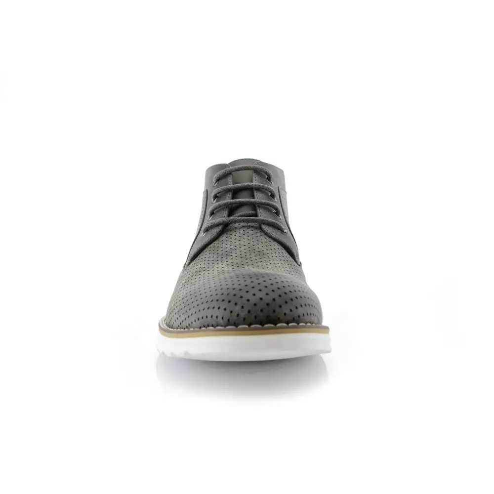 Faux-Leather Burnished Perforated Ankle Boots