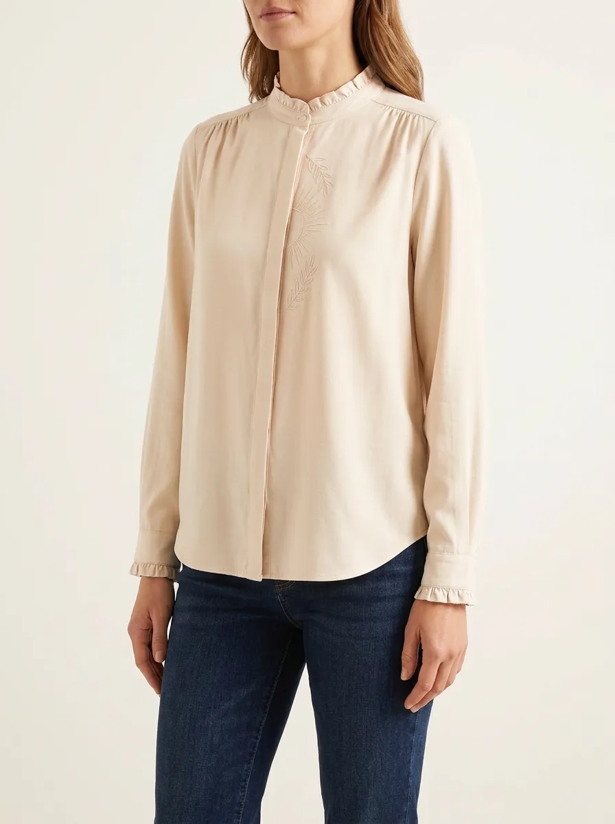 Women's Sun-Leaf Embroidered Ruffle-Collar Shirt