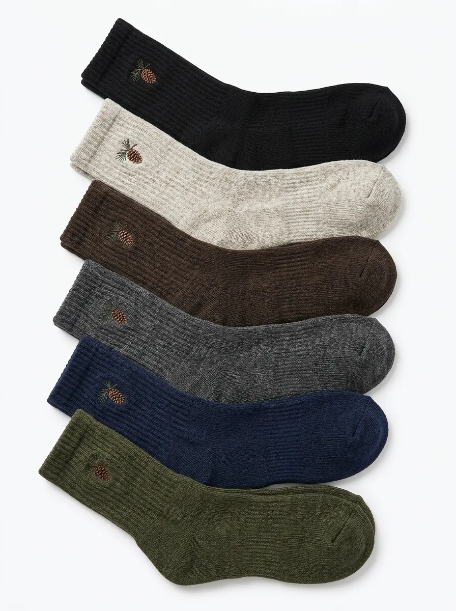 Men's Pinecone Embroidered Ribbed Crew Sock Set
