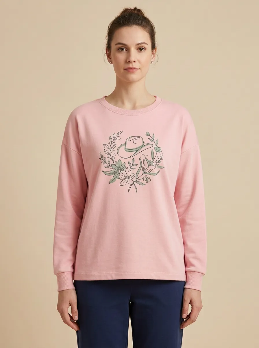 Women's Cowgirl Graphic Print Crew-Neck Sweatshirt