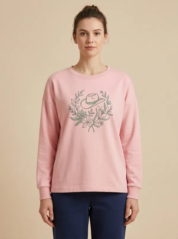 Women's Cowgirl Graphic Print Crew-Neck Sweatshirt