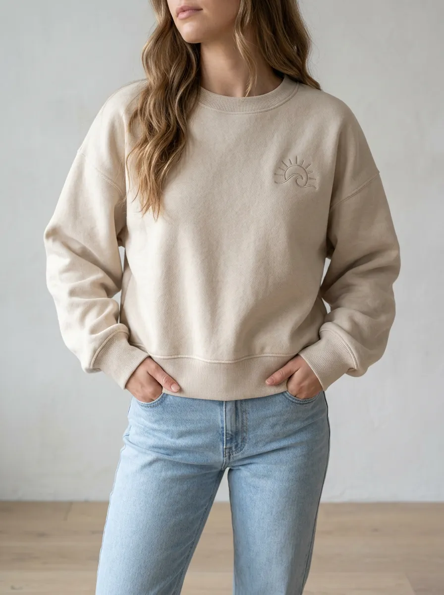 Women's Beach Lover Sun and Wave Embroidered Hoodie