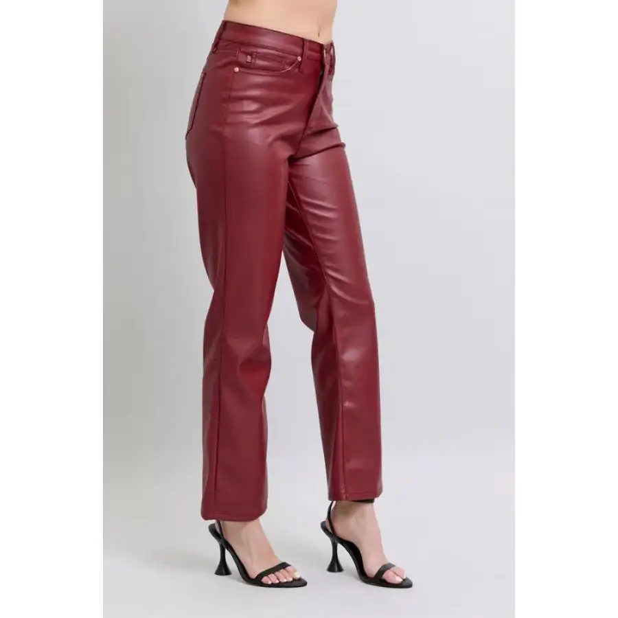 Full Size High Waist Tummy Control Faux Leather Straight Pants Plus Size