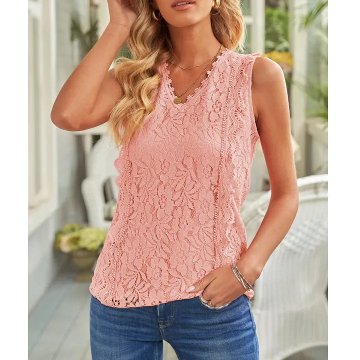 Lace V Neck Wide Strap Tank