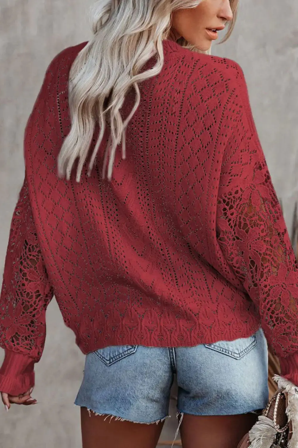 Long Sleeve Round Neck Openwork Sweater