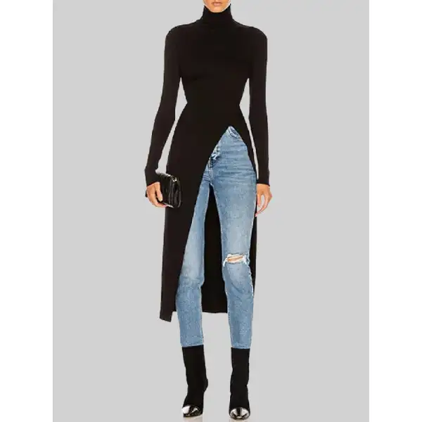 Women's Split-Hem High-Neck Blouse