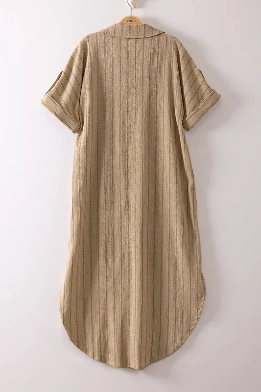 Striped Linen Midi Button-Down Shirt Dress