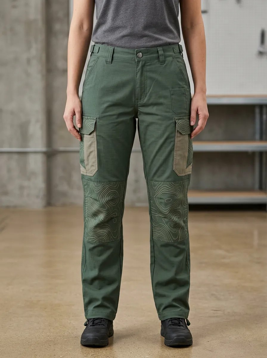 Unisex Outdoor Topographic Map Tactical Work Illustrated Motif Pants