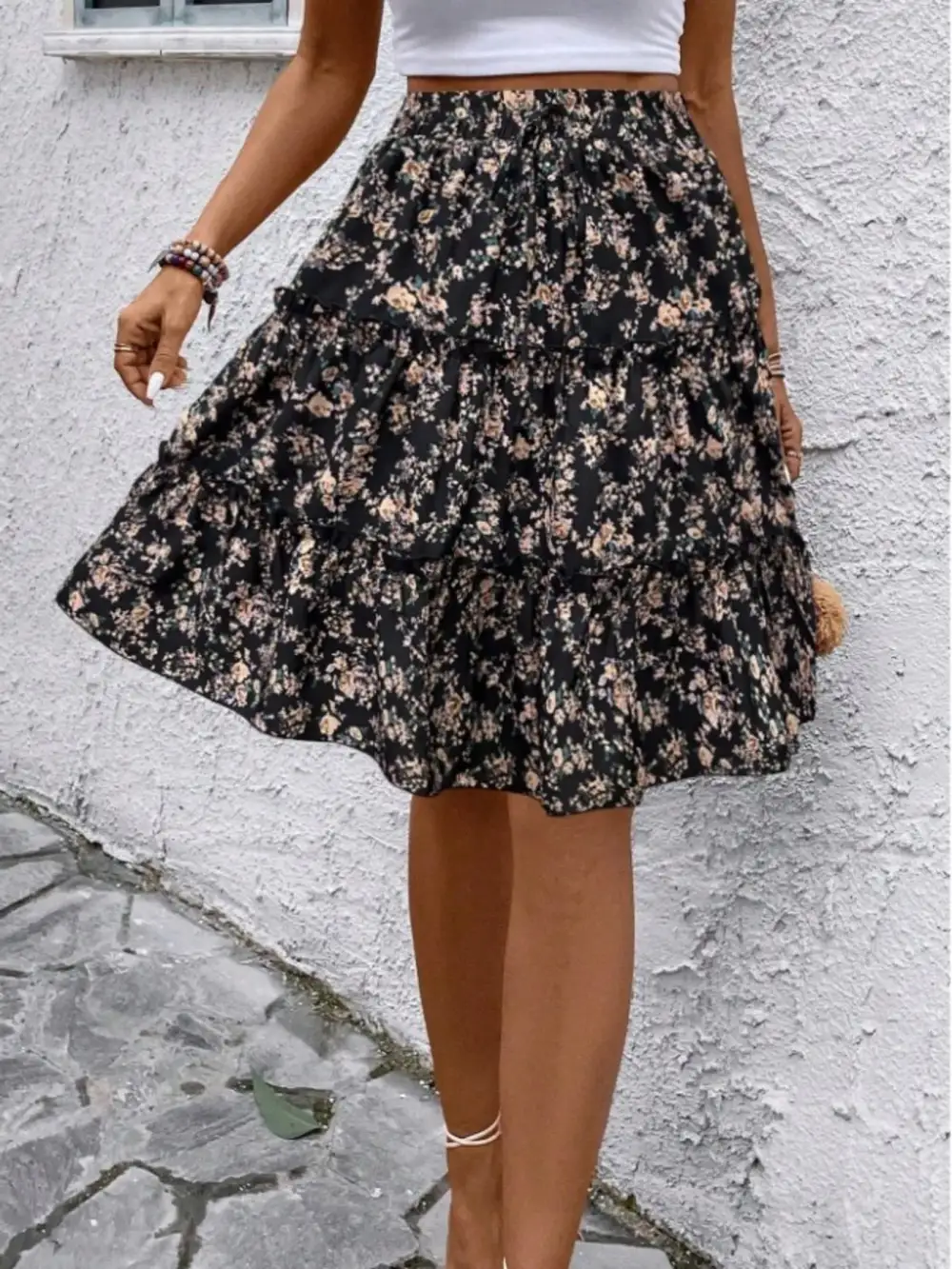 Everyday Floral Print Midi Skirt