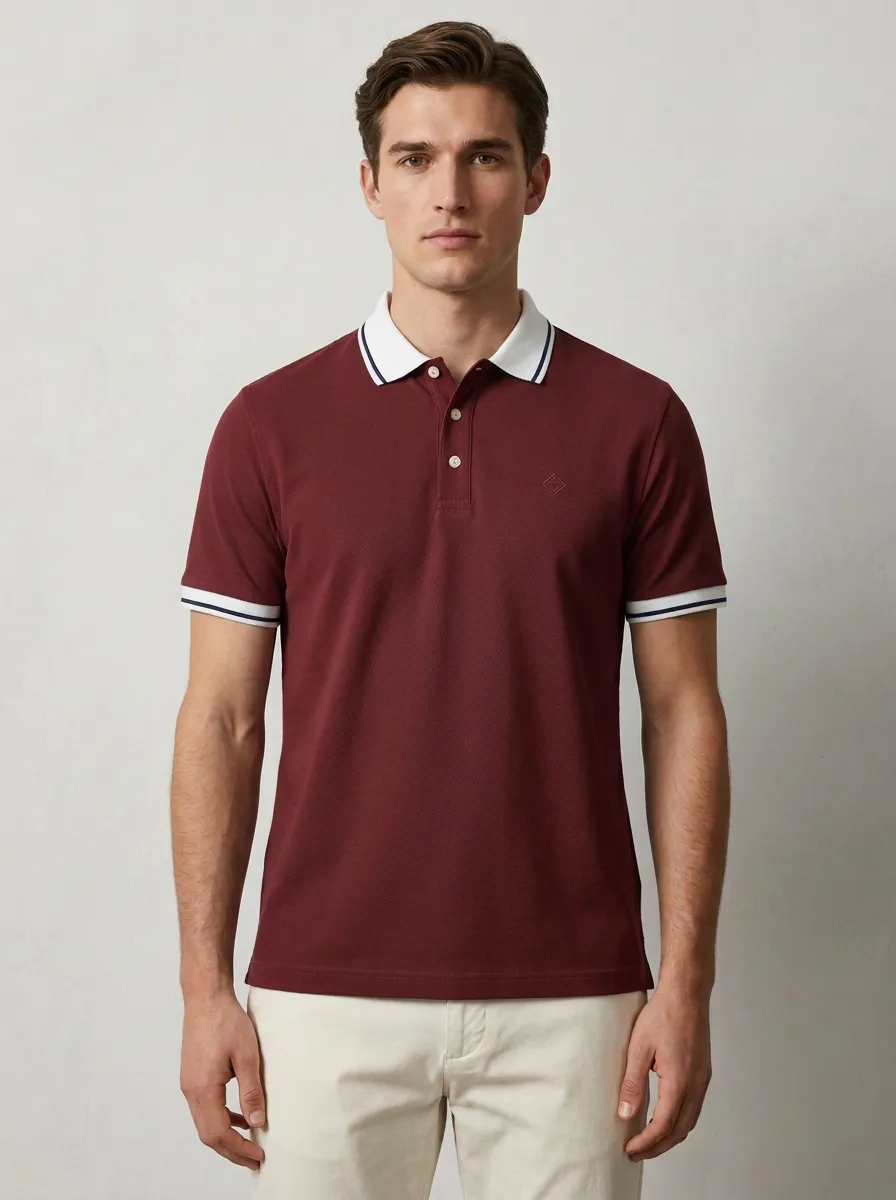 Men's Dusty Blue White Navy Tipped Polo Shirt