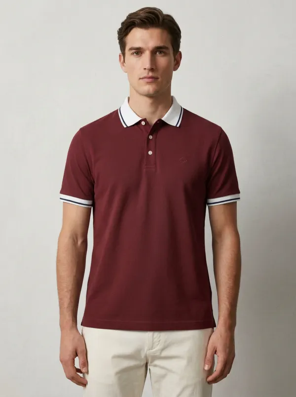 Men's Dusty Blue White Navy Tipped Polo Shirt