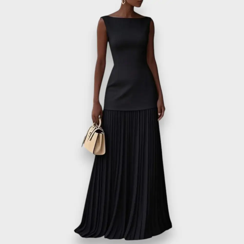 Pleated Sleeveless Flowing Maxi Dress