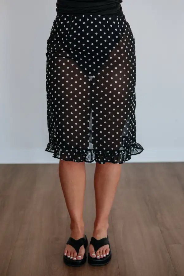Polka Dot Ruffled Elastic Waist Midi Skirt