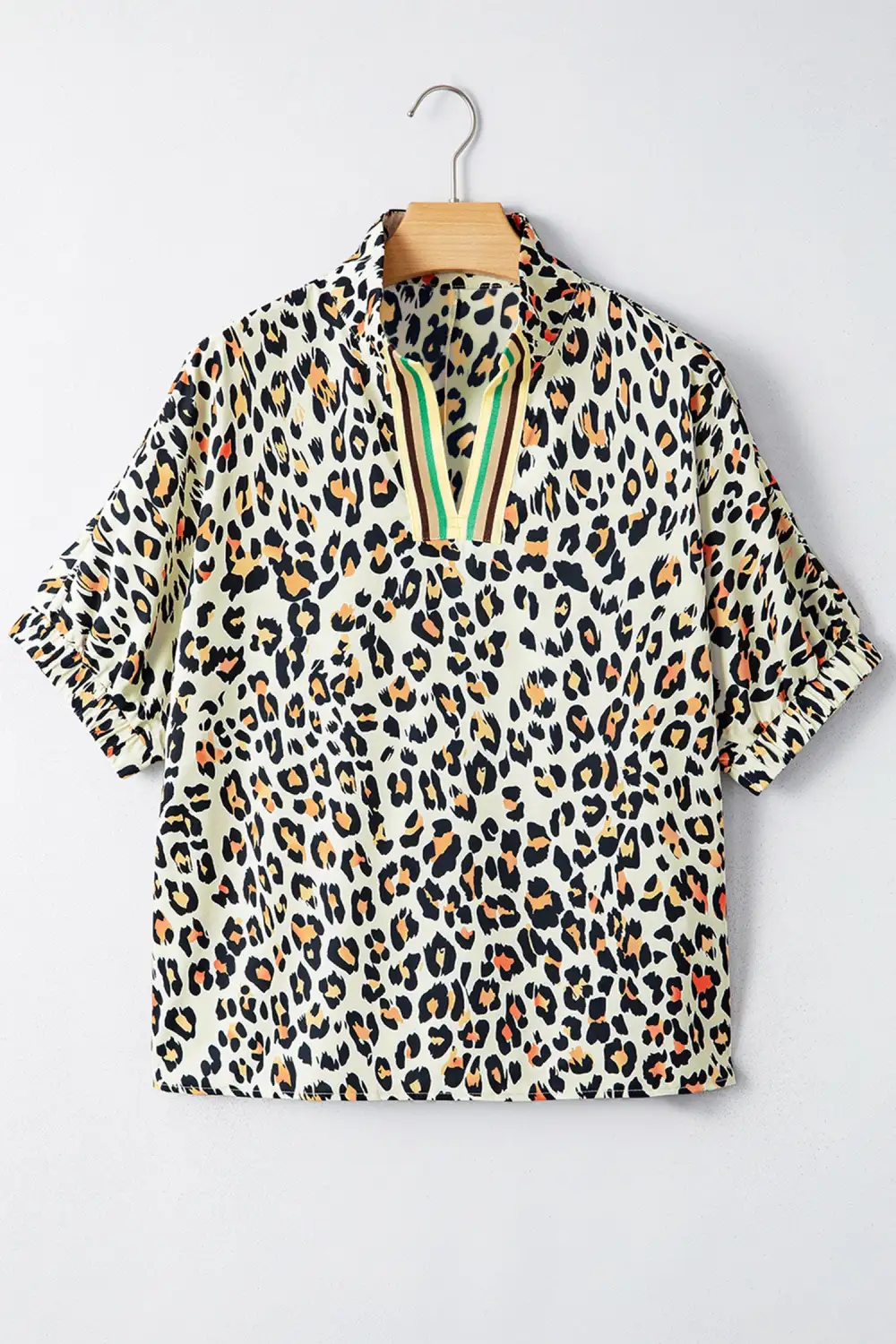 Women's Striped Leopard Print Colorblock Top