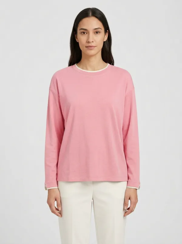 Women's Contrast Trim Long-Sleeve Crew-Neck