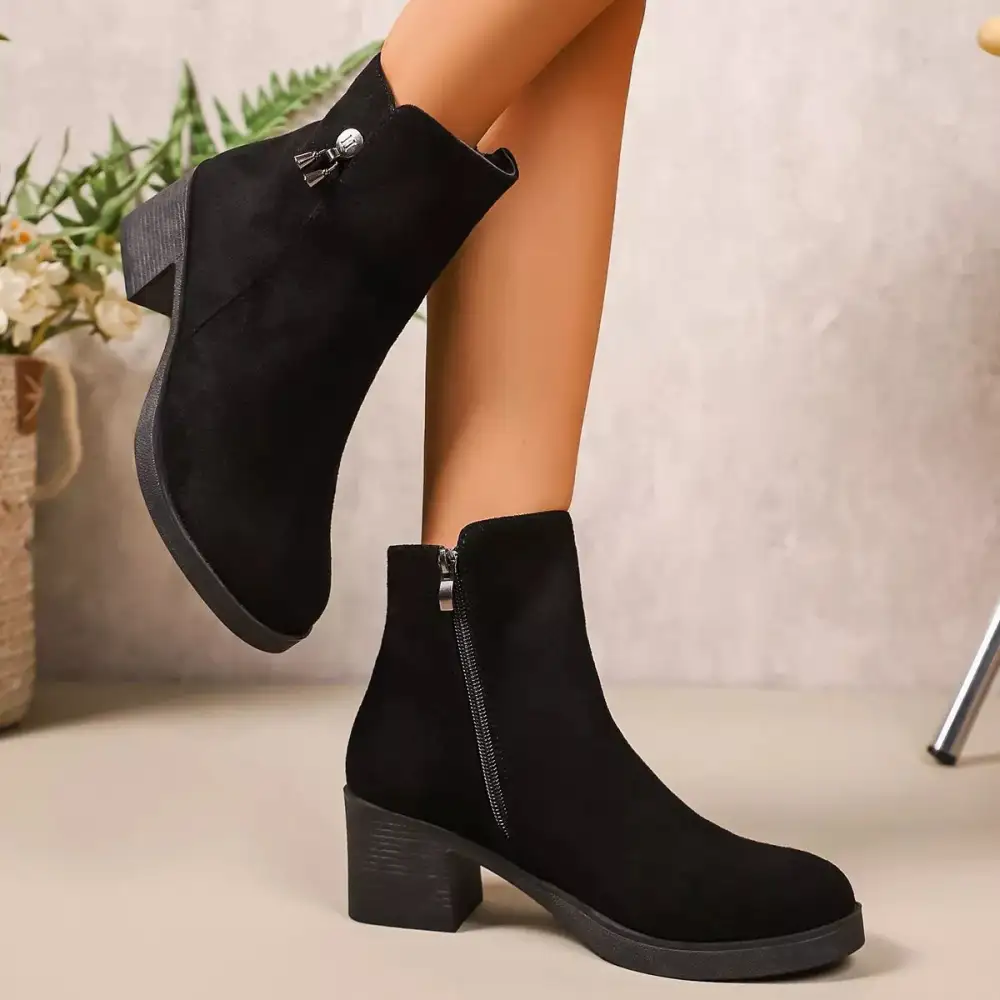 Layered Point Toe Block Heels Boots
