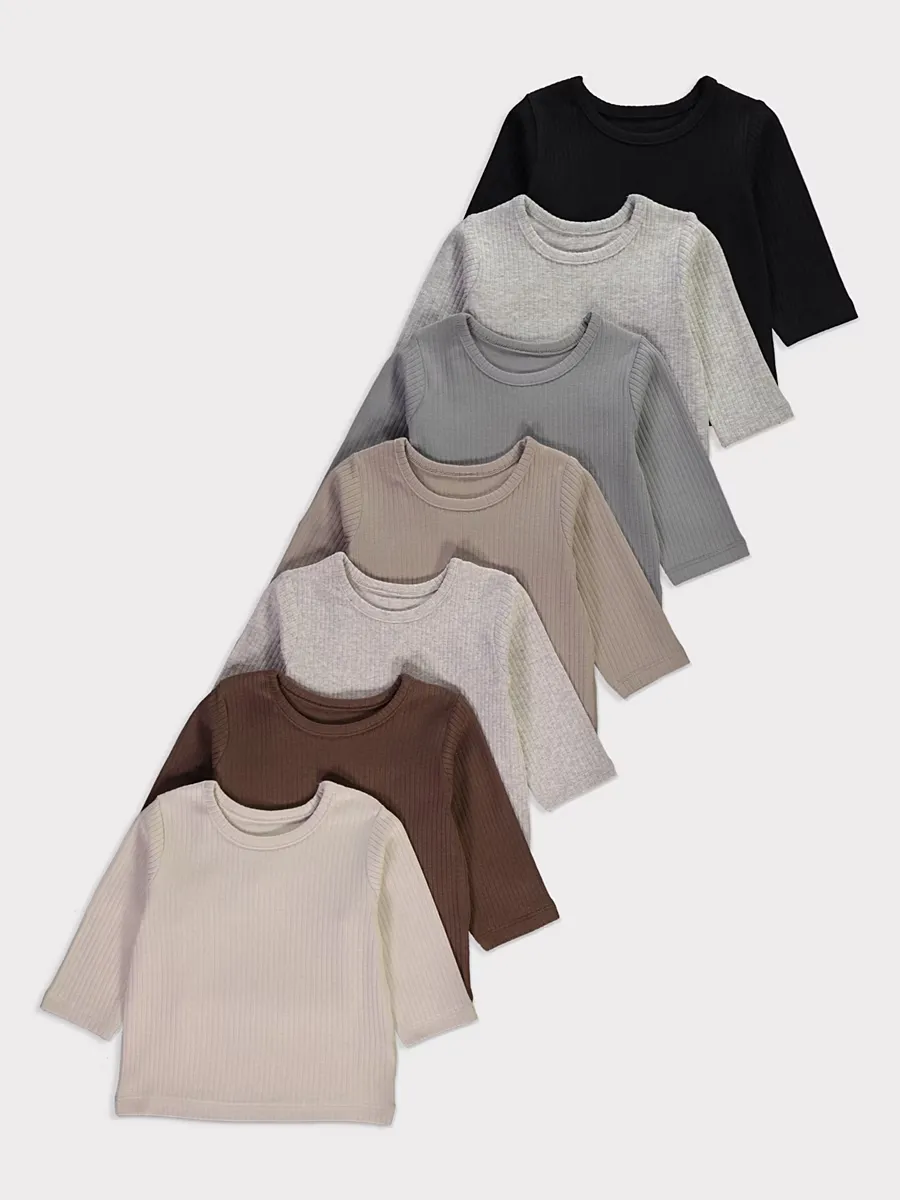 Neutral Ribbed Long Sleeve Tops 7 Pack