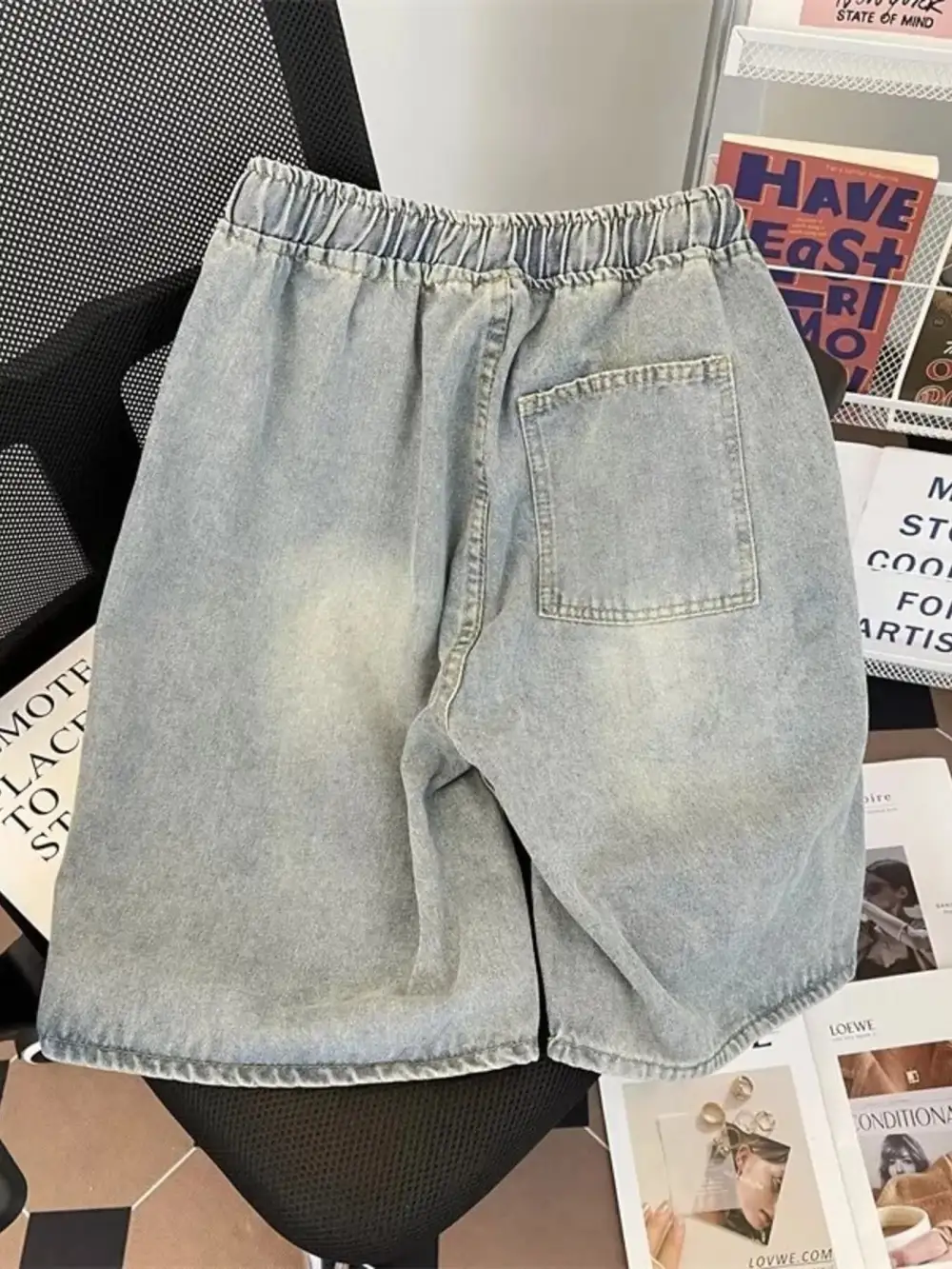 Men's Full Size Distressed Drawstring Denim Shorts Plus