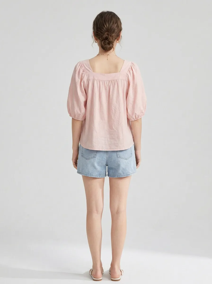 Classic Embroidered Women's Puff-Sleeve Blouse