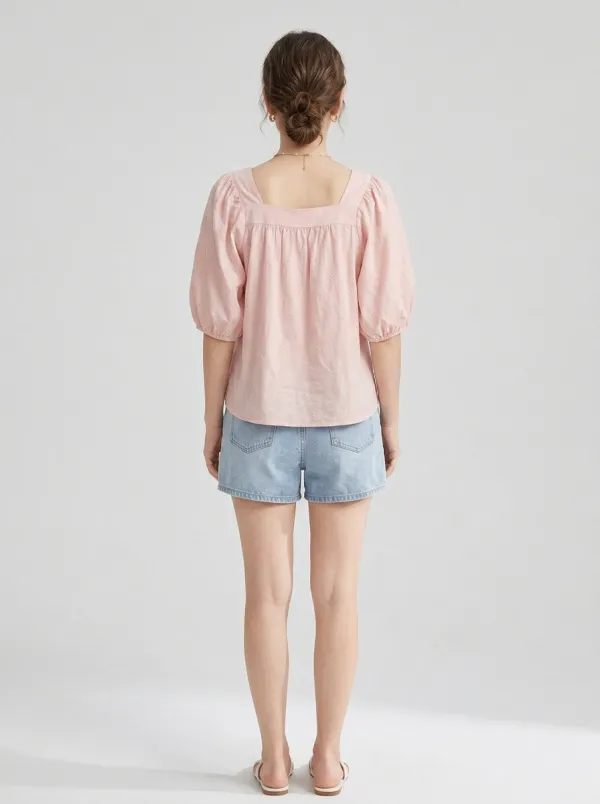Classic Embroidered Women's Puff-Sleeve Blouse