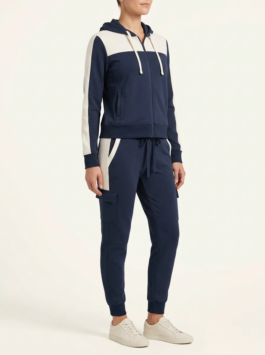 Women's Colorblock Zip-Up Hoodie and Cargo Jogger Set