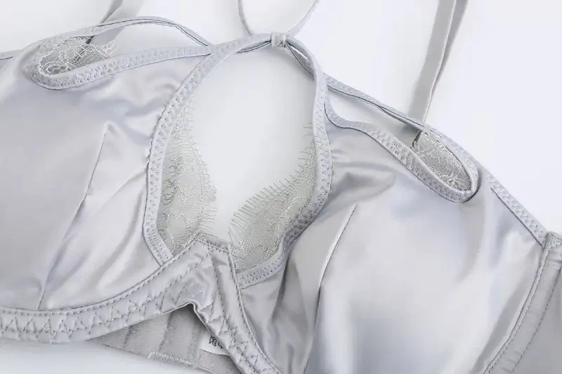 Satin Hollow Lace Bra And Panty Set