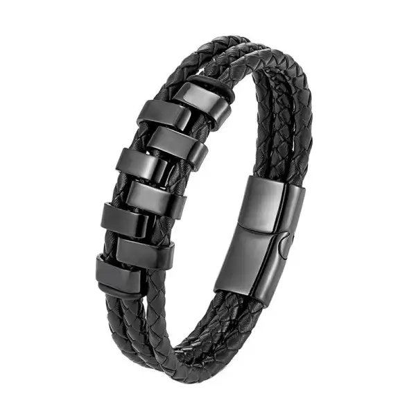 Geometric Design Titanium Steel Leather Bracelet