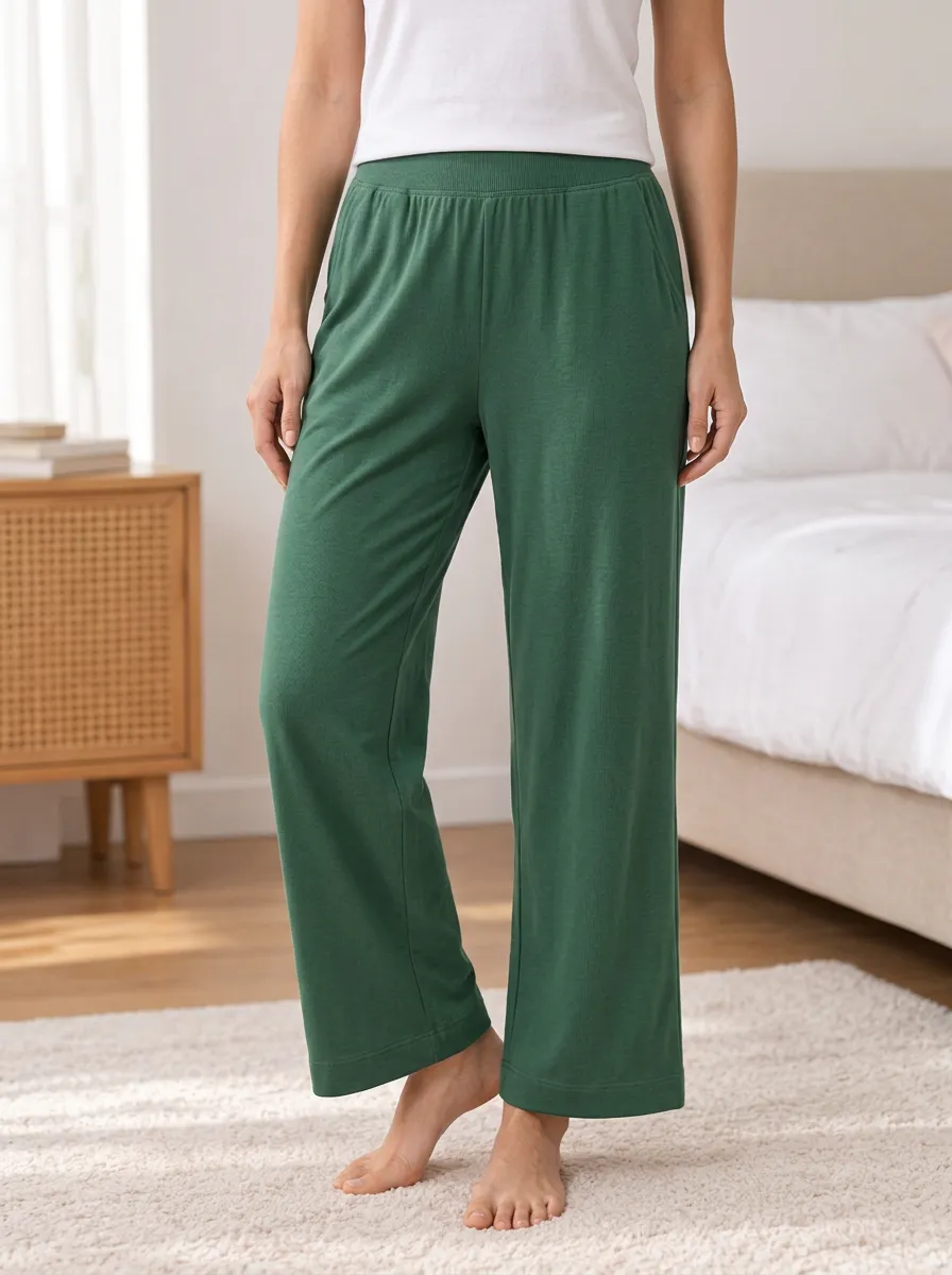 Women's Wide Leg Elastic Waist Pocket Relaxed Sleep Pants