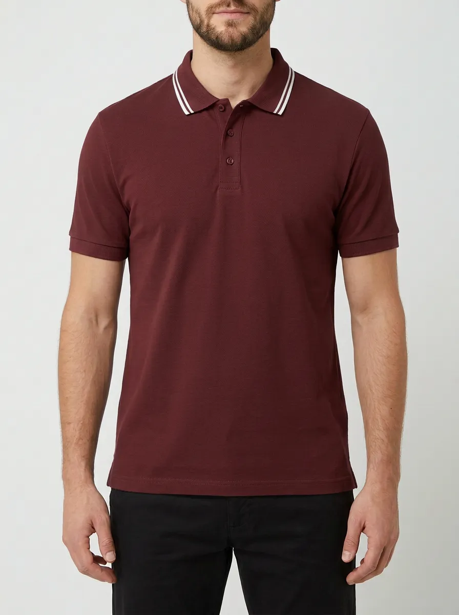 Men's Casual Grey Striped Collar Polo Shirt