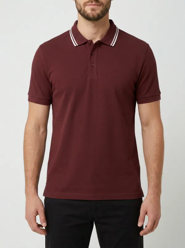 Men's Casual Grey Striped Collar Polo Shirt