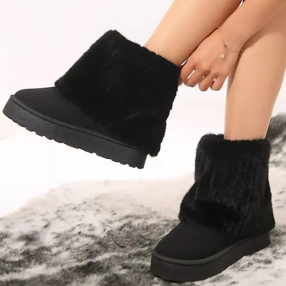 Fuzzy Round Toe Platform Boots