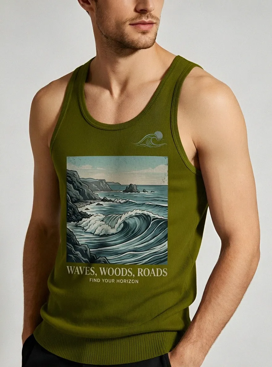 Men's Ocean Landscape Waves Printed Tank Top