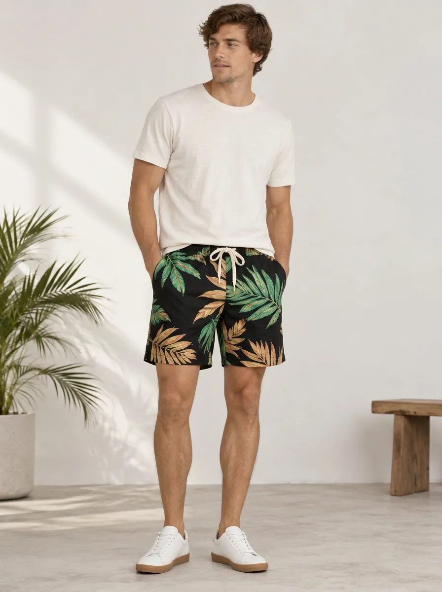 Men's Palm Leaf Pattern Resort Inspired Shorts