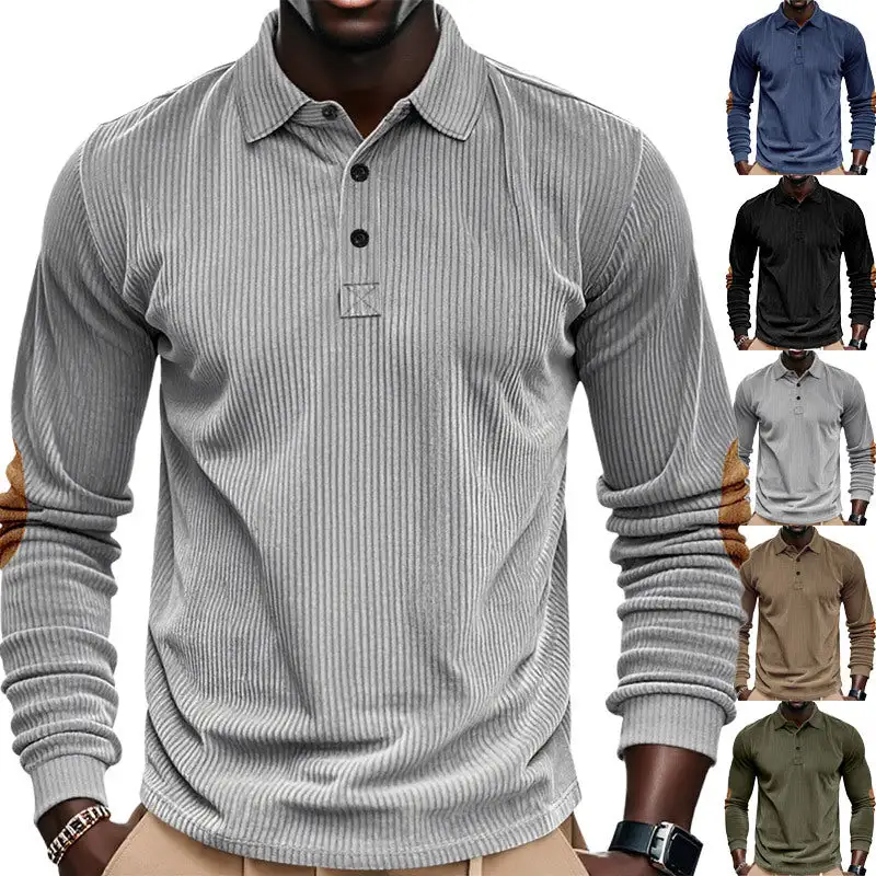 Ribbed Long Sleeve Polo Shirt