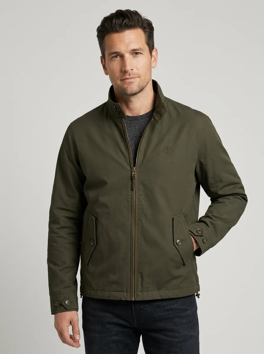 Men's Casual Outdoor Olive Green Embroidered Zip-up Jacket