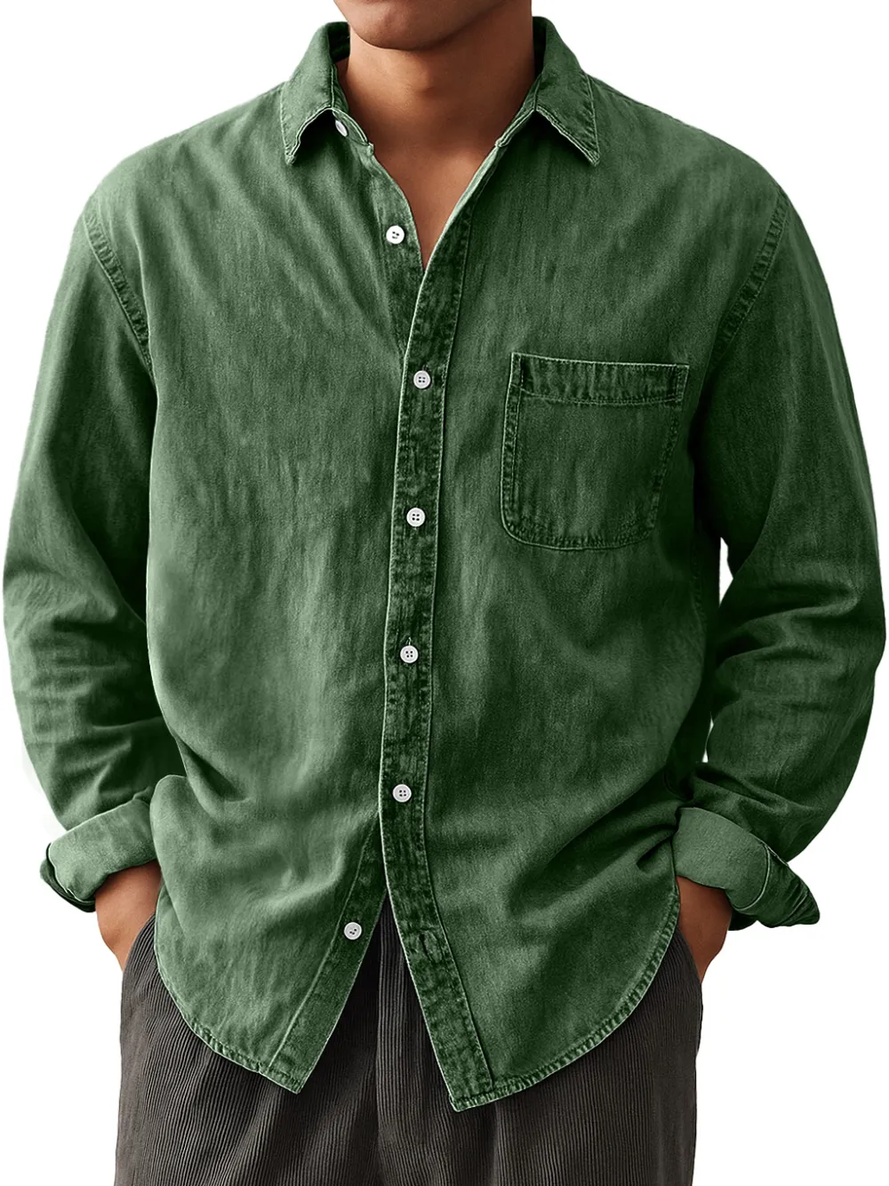 Garment Washed Camp Collar Pocket Shirt