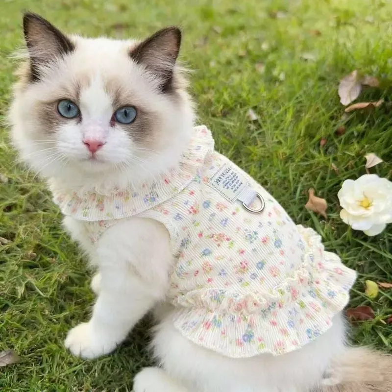 Pet Summer Clothes Floral Ruffle with D-ring Pet Harness Vest for Cat Small Dog Baju Kucing Anjing