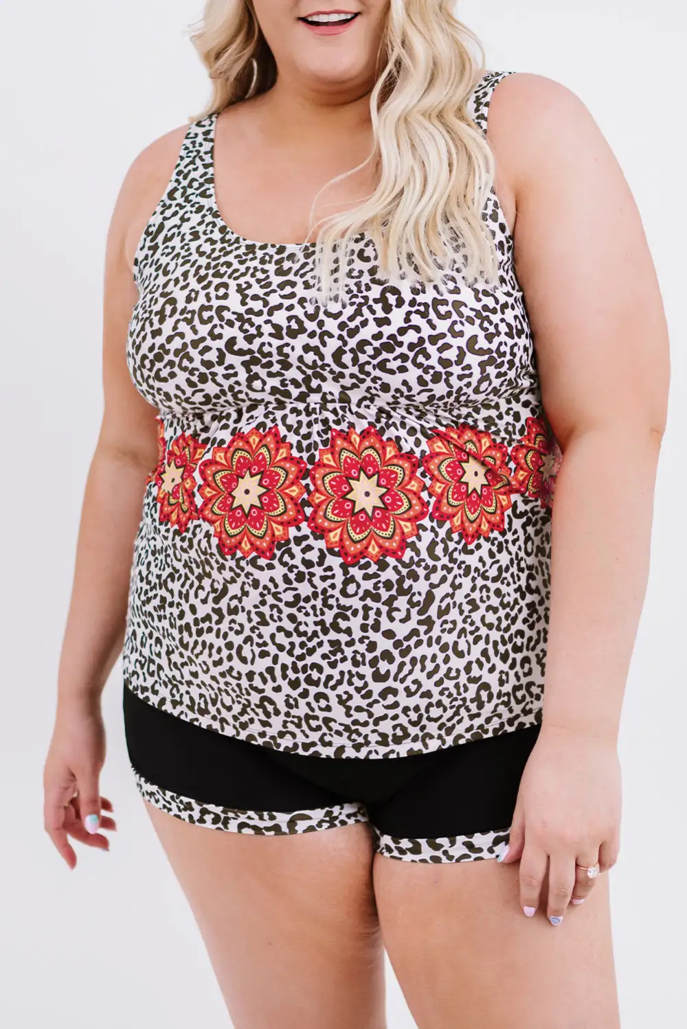 Swimwear Leopard Tribal Print Plus Size Tankini Set
