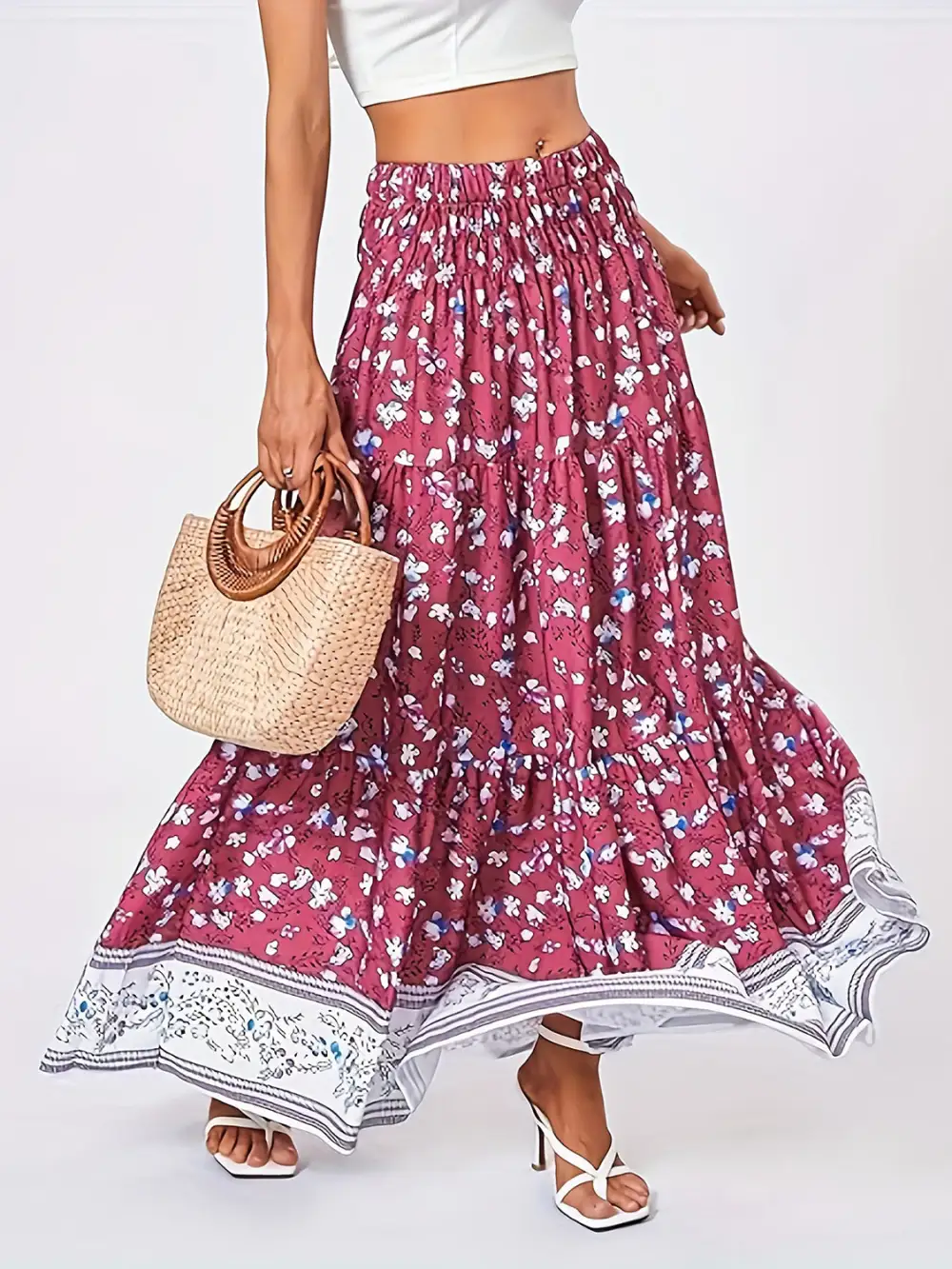 Full Size Tiered Printed Skort