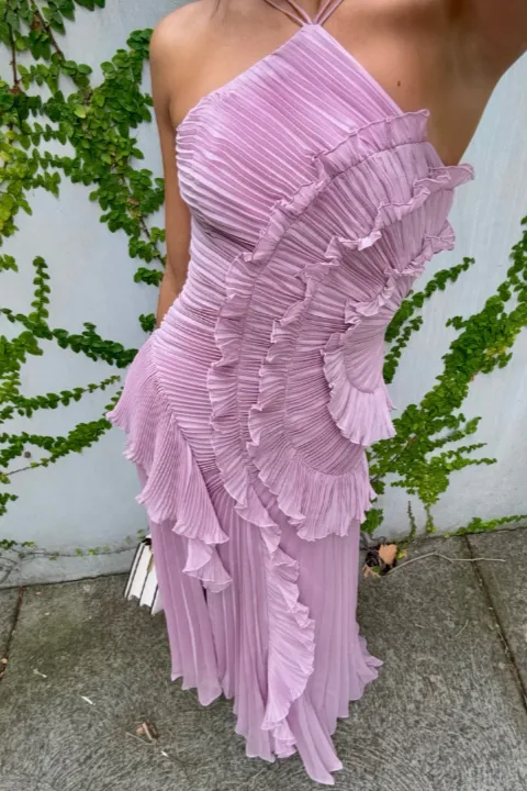  Halter Pleated Maxi Dress