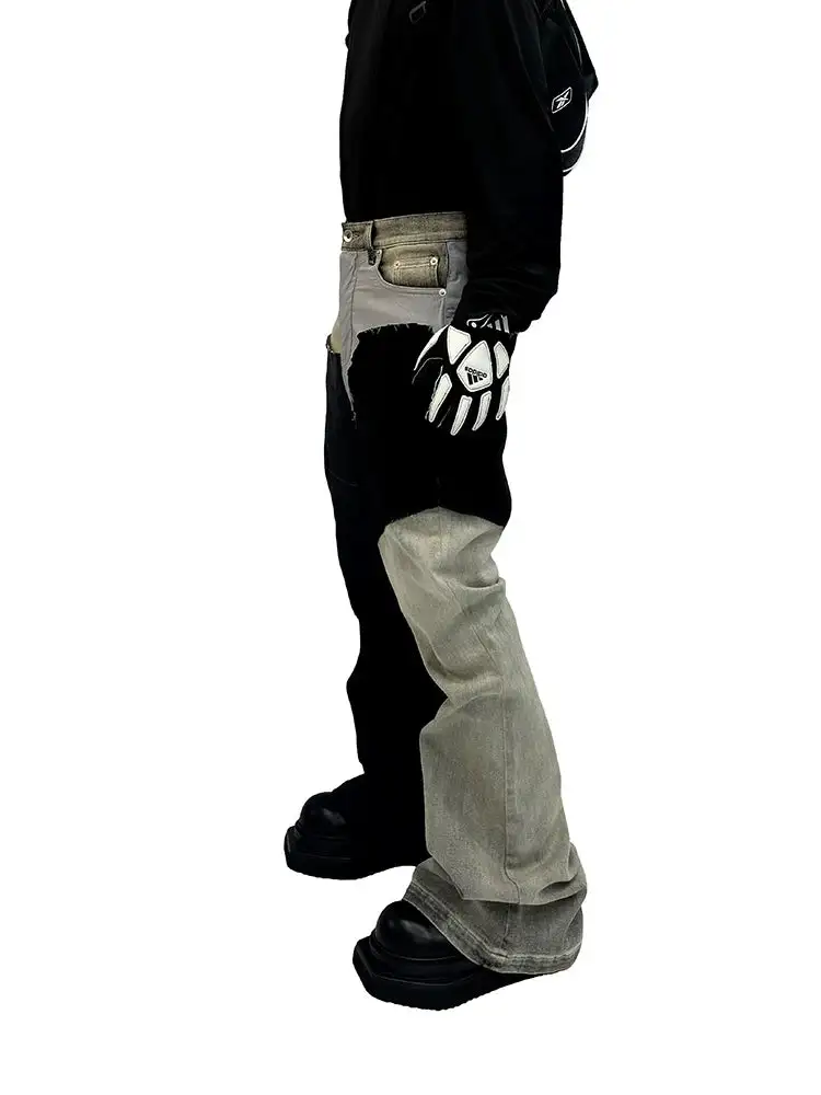 Monochrome Patchwork Wide Jeans