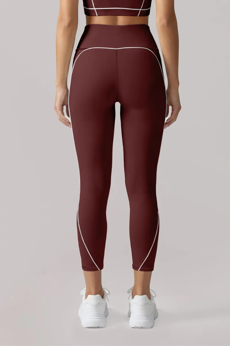 High-Waist Contrast-Seam Piped Sculpting Capri Leggings