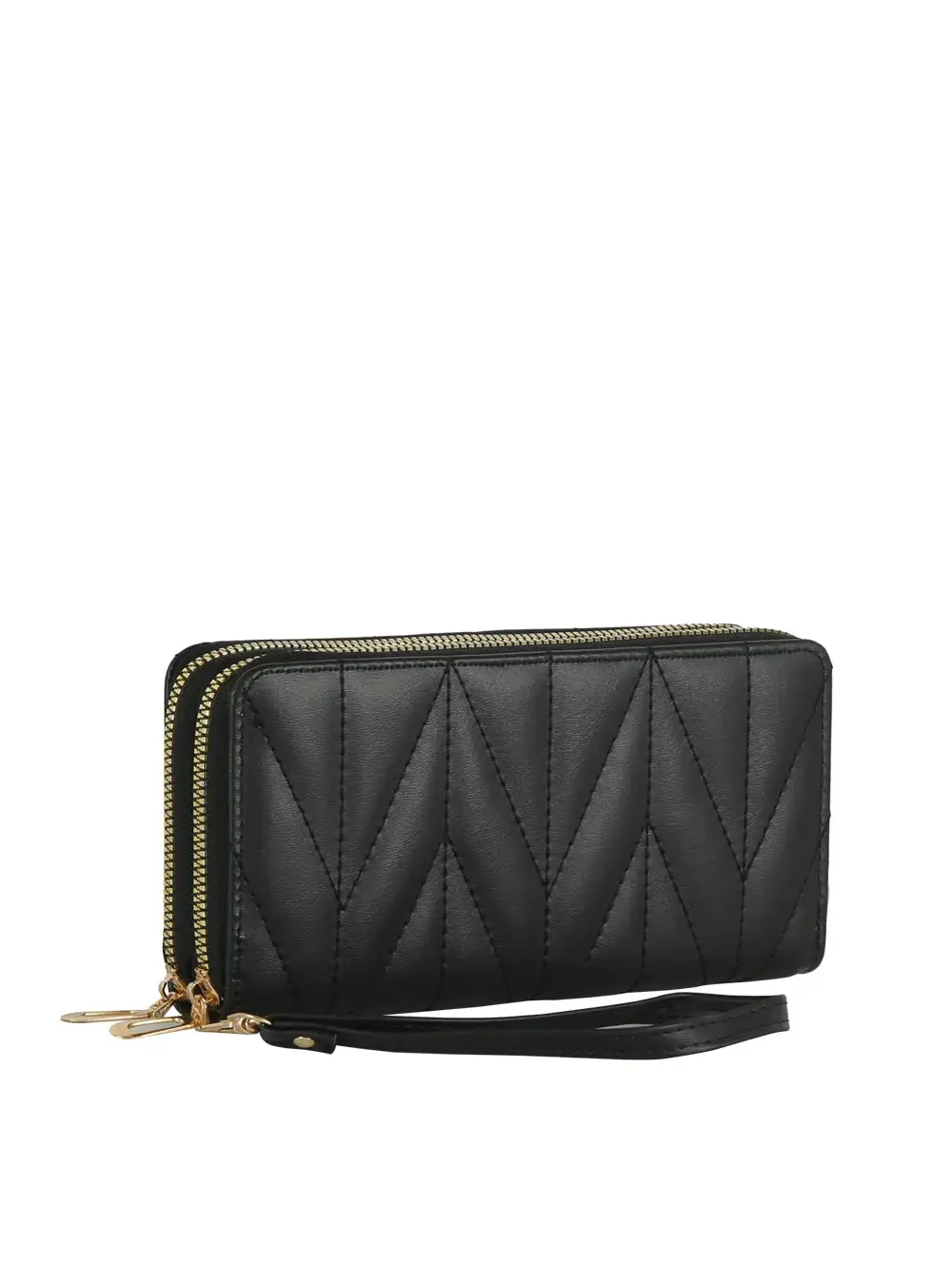 Quilted Pocketed Faux Leather Wristlet Wallet