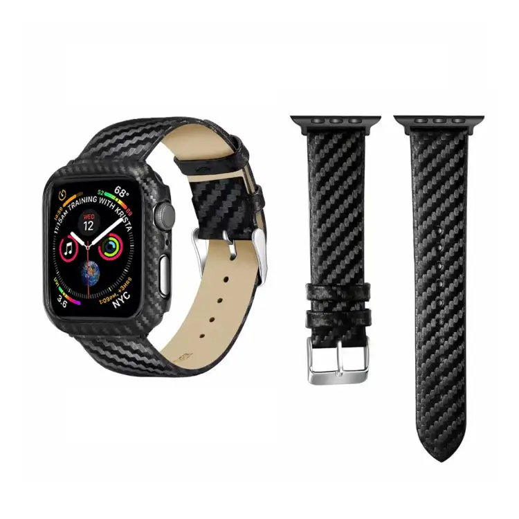 Genuine Leather Carbon Fiber Strap Watch Band for Watch Series 5 & 4 40 mm & Series 3 & 2 & 1 38 mm