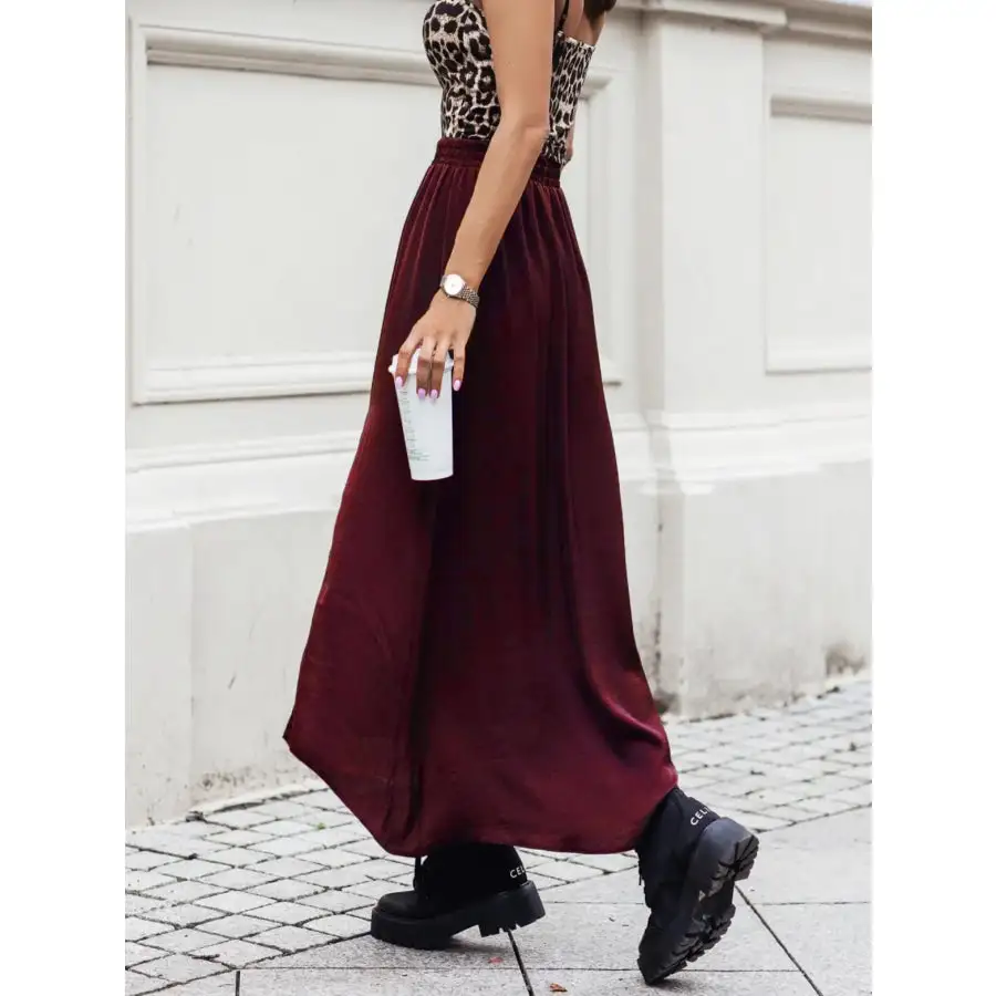 Elastic Waistband High Slit Maxi Skirt