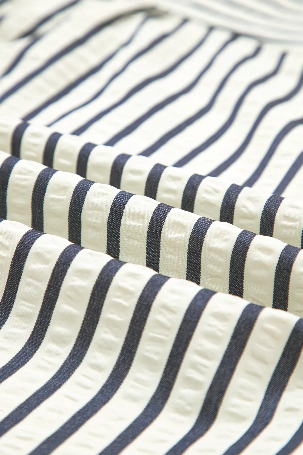 Blue Stripe Floral Embroidered Detail Blouse