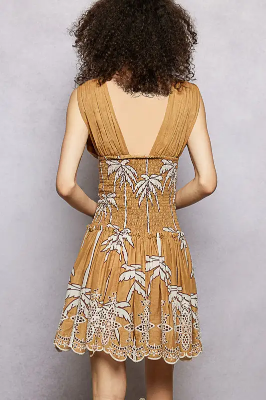 Embroidered Smocked Ruffle Detail Dress