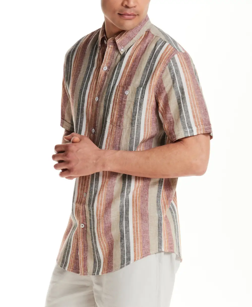 Men's Relaxed Regular Fit Striped Linen Shirt
